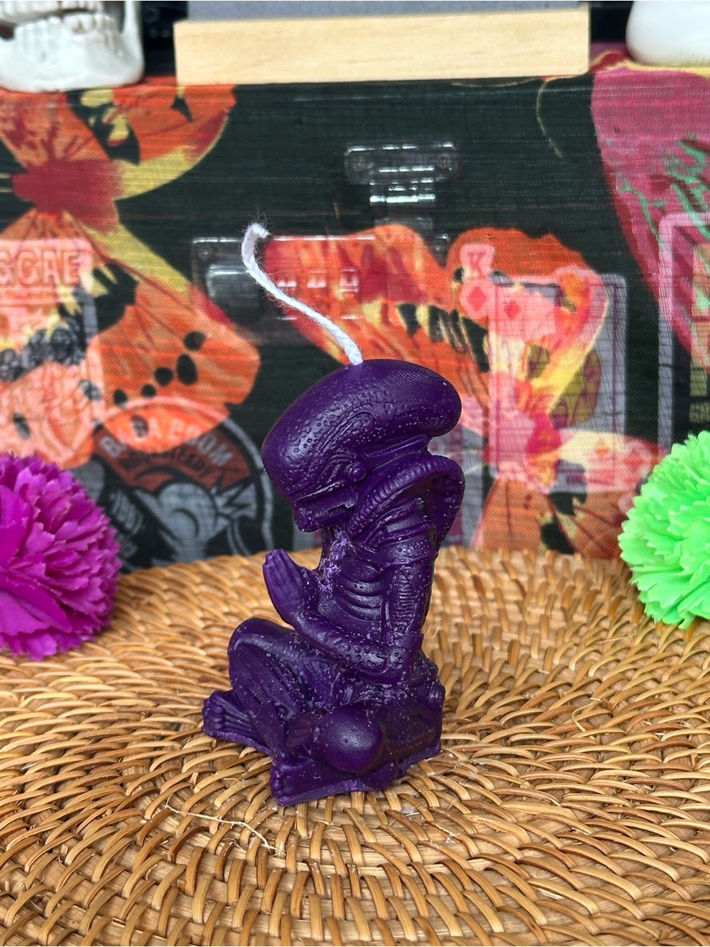 Handmade Purple Praying Alien Candle – Meditation Figure